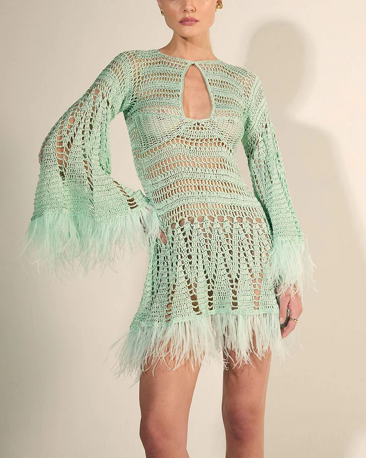 Crocheted Fringed Mini Dress