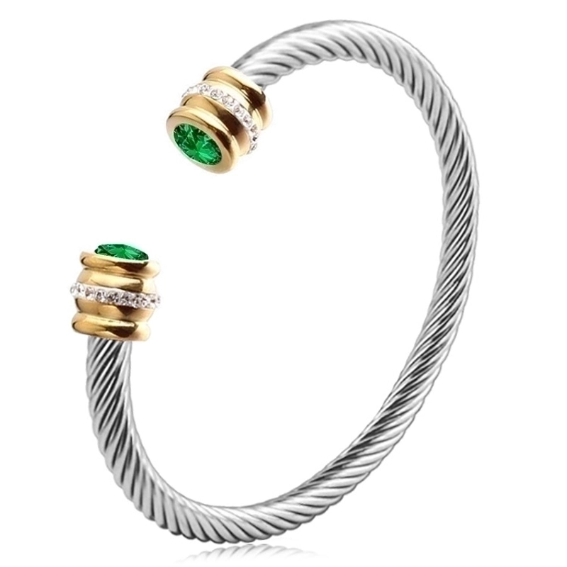 3 Pieces Minimalist Solid Color Stainless Steel Inlay Zircon Cuff Bracelets