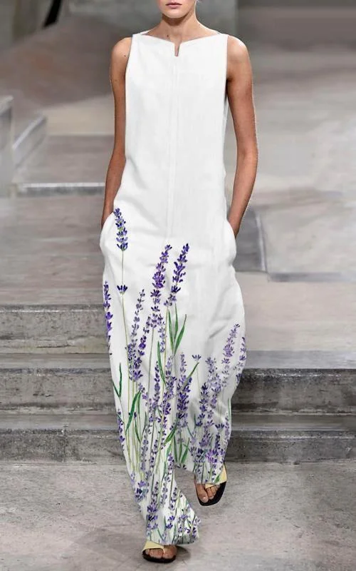 Casual sleeveless Lavender print Jumpsuit