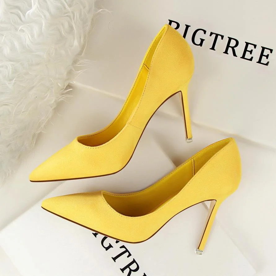 Fashion simple stiletto high-heeled shallow pointy suede sexy shoes