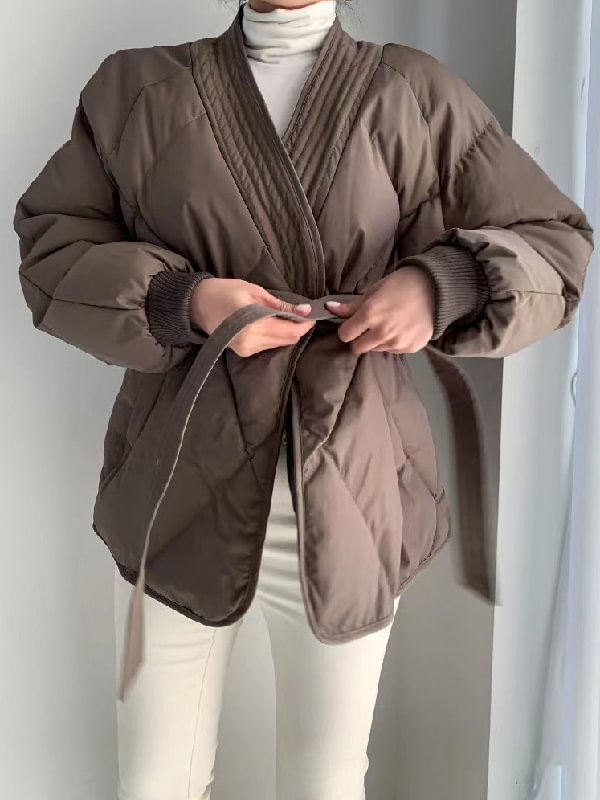 Urban Loose Belted Solid Color Padded Coat