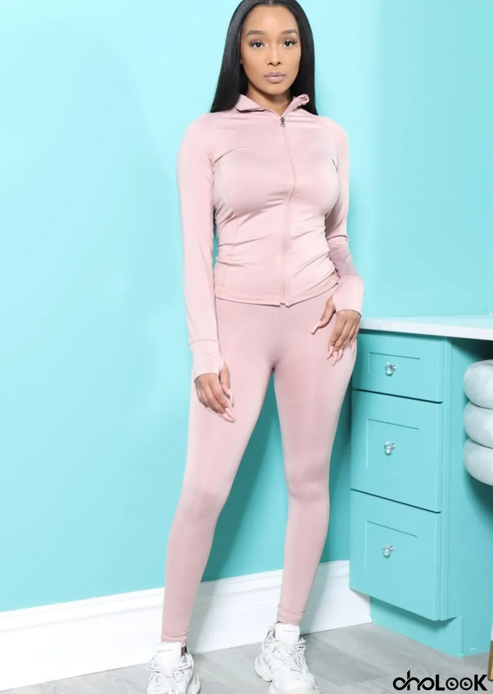 Winter Sports Pink Tight Zipper Top and Pants Set