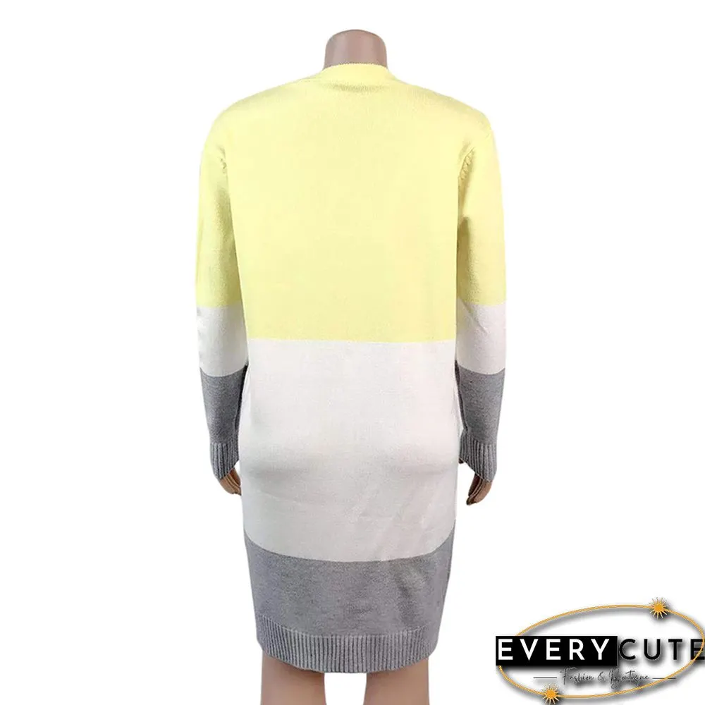 Yellow Color Block Knitted Cardigan