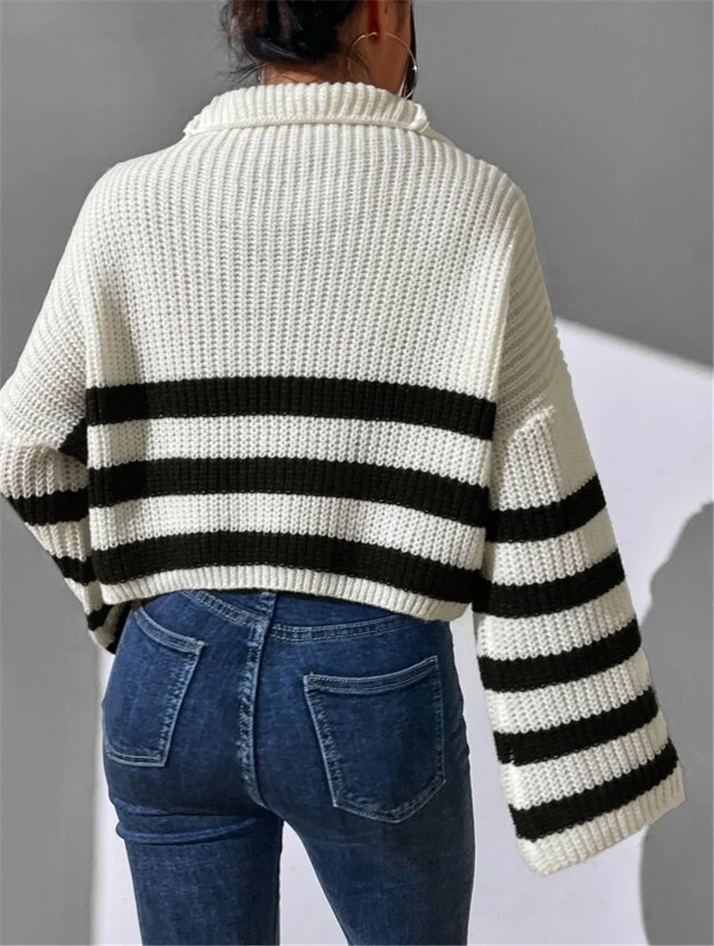 Athvotar Athvotar 2025 New Striped Collar Knitting Knitting Sweater Outside The Female