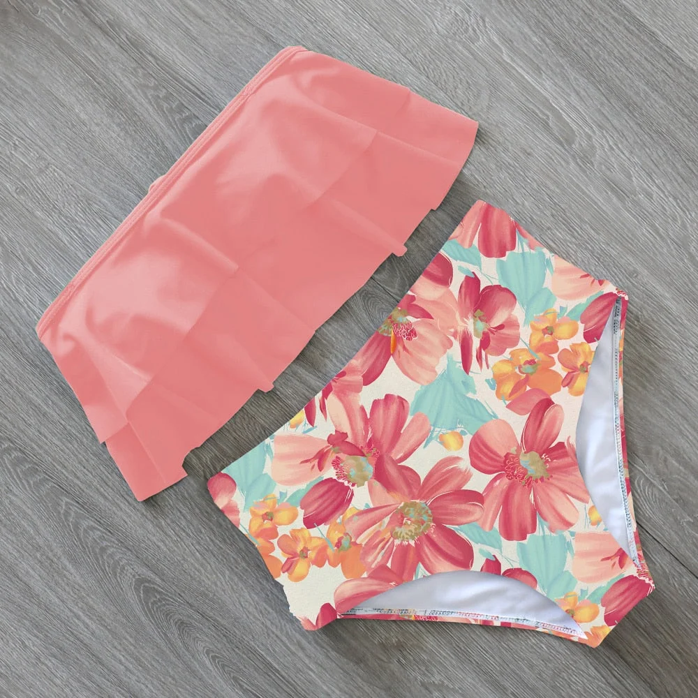 2021 New Sexy Bikinis Women Swimsuit High Waist Bathing Suit Print Floral Swimwear Push Up Bikini Set Vintage Beach Wear Biquini