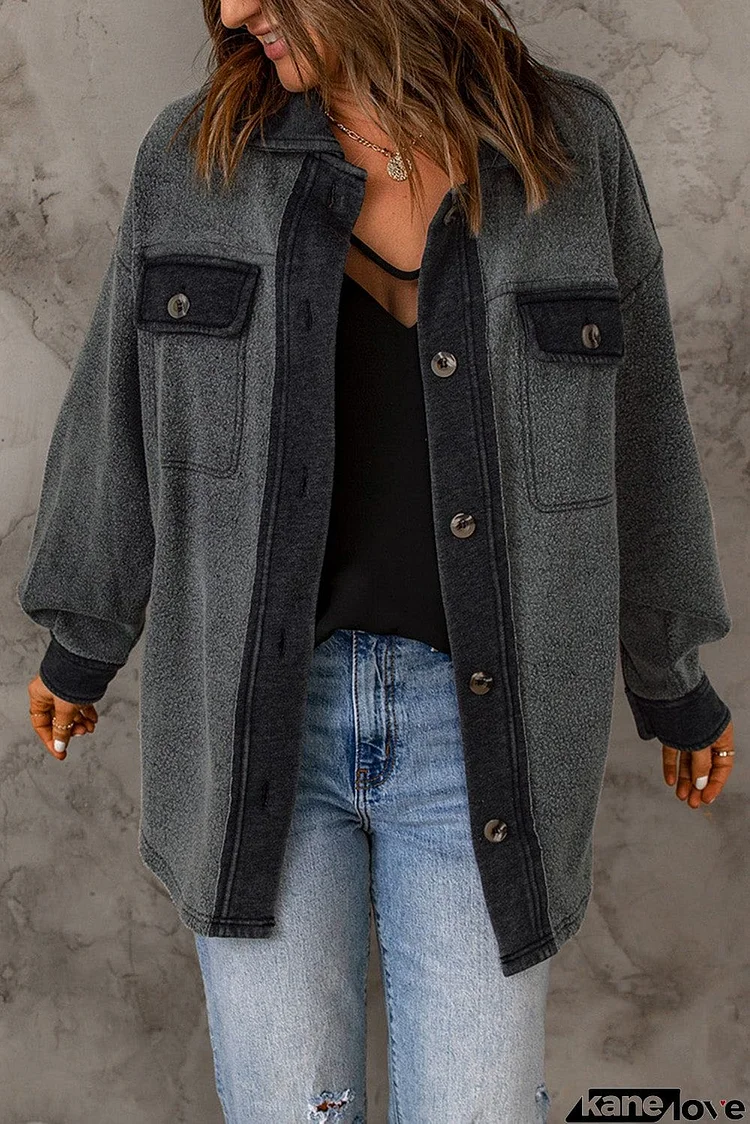 Contrast Trim Buttoned Fleece Jacket