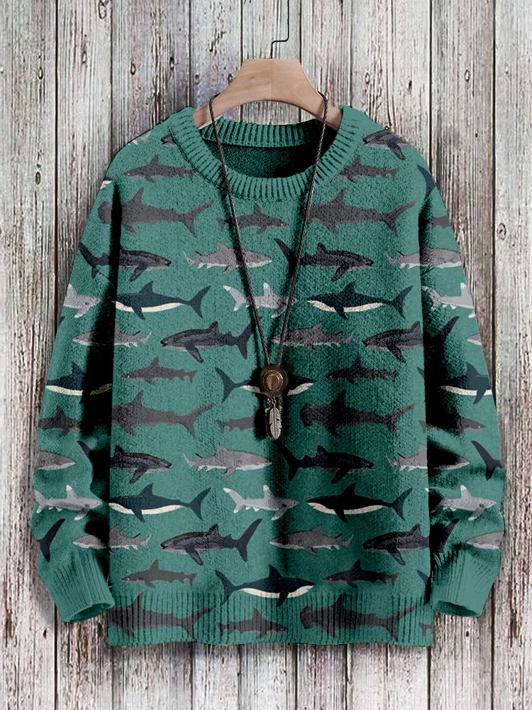 Vintage Ocean Sharks Pattern Cozy Pullover Sweater