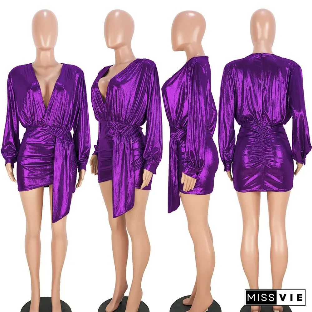 Gilding Deep V-neck Zipper Sexy Skirt Nightclub Dress