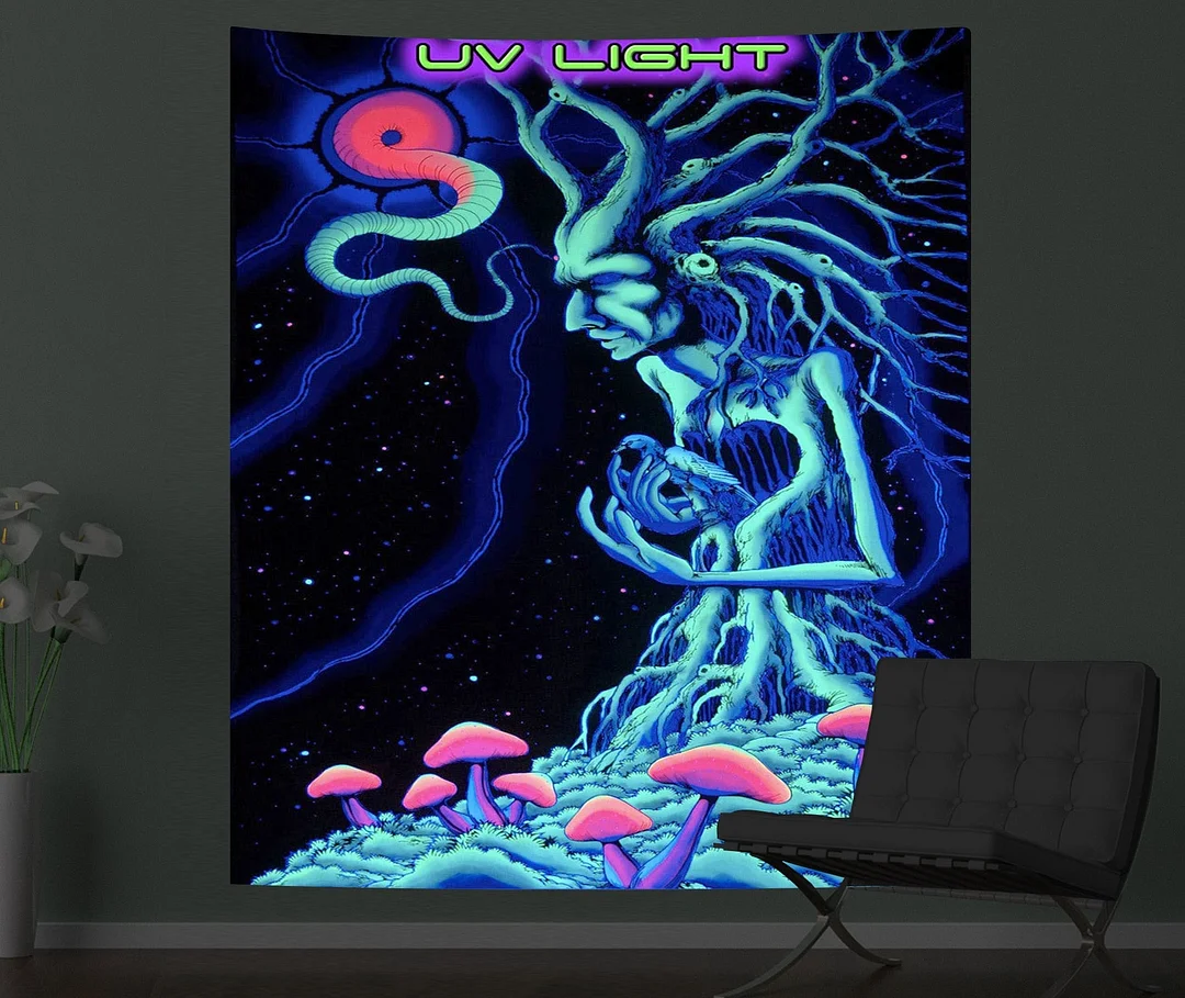 Mushroom Psychedelic Fluorescence Tapestry Wall Hanging Cloth Bedroom Decor Psychedelic Art Poster Glow Under Ultraviolet Light