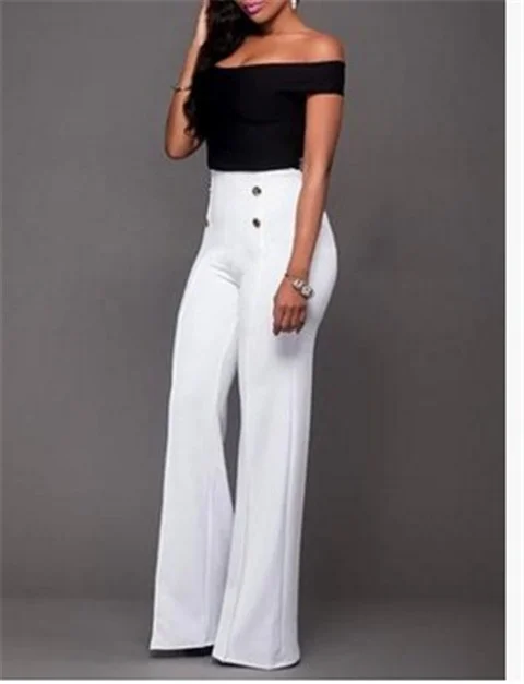 Uveng Uveng Early Autumn New Solid Color Bhabred Decorative Button Straight High Waist Broad Leg Female Trousers