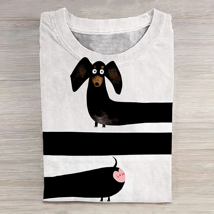 Comstylish Dachshund Dog Art Print Casaul Short Sleeve T-Shirt