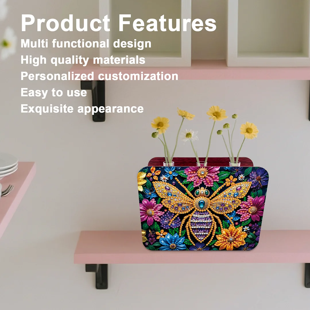 Bee DIY Flower Vase Wooden Double Sided Desktop Diamond Art Kit for Home Decor