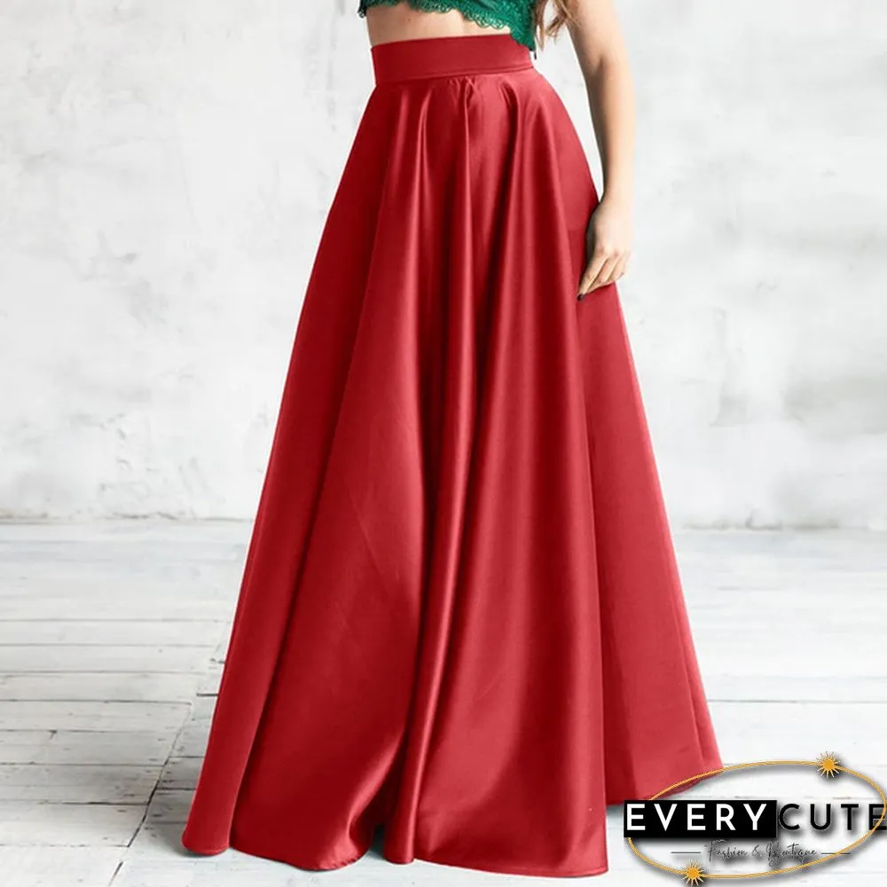 Ladies Fashion High Waist Satin Skirt Evening Party A-Line Skirt Casual Loose Summer Dress