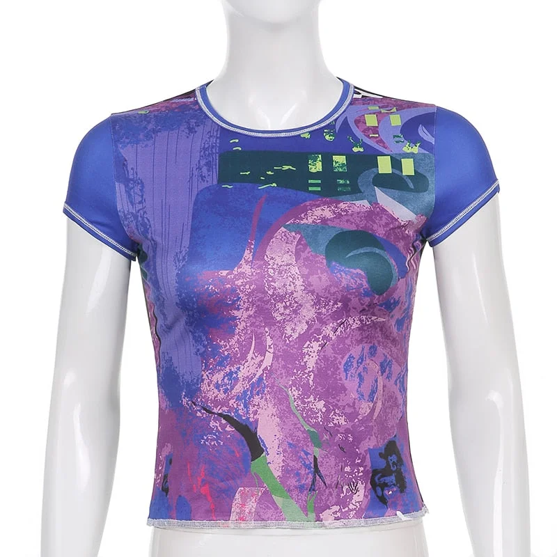 HEYounGIRL Printed Harajuku Short Sleeve Crop Top T Shirt Fashion Summer Hip Hop Basic T-shirt Women Casual  90s Streetwear