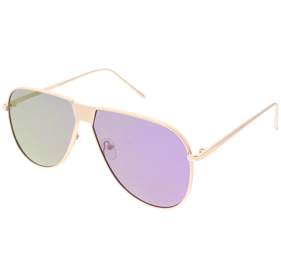 Oversize Metal Aviator glasses With Color Mirror Flat Lens 61mm