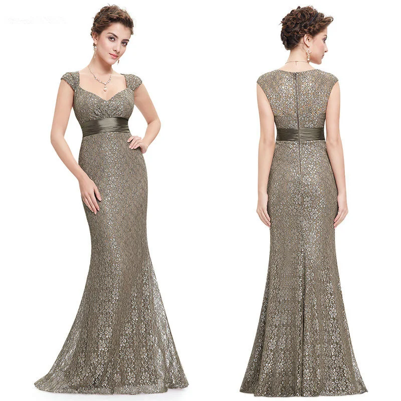 Glamorous Cap Sleeve Lace Mermaid Long Evening Gowns Online