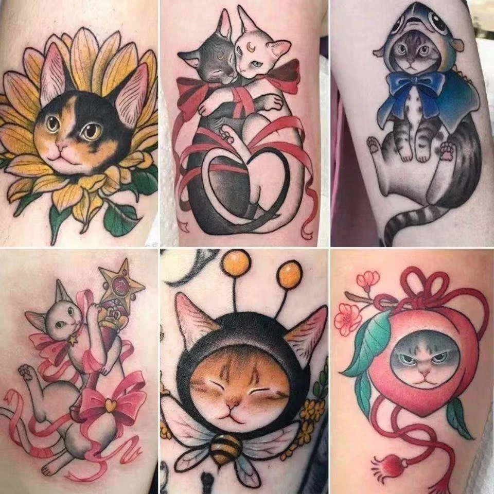 30pcs Cute Cartoon Cat Temporary Tattoos Waterproof Flash Decals Arm Wrist Body Art Fake Tatto