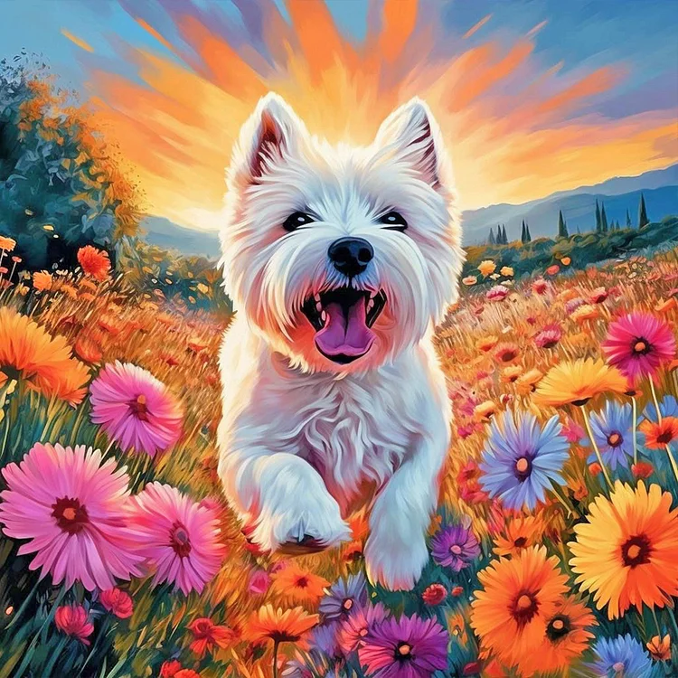 Dog In Flowers 40*40CM (Canvas) Full Round Drill Diamond Painting gbfke