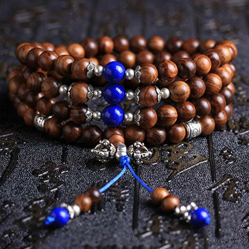 108 Beads Natural Rosewood Necklace Healing Bracelet Mala