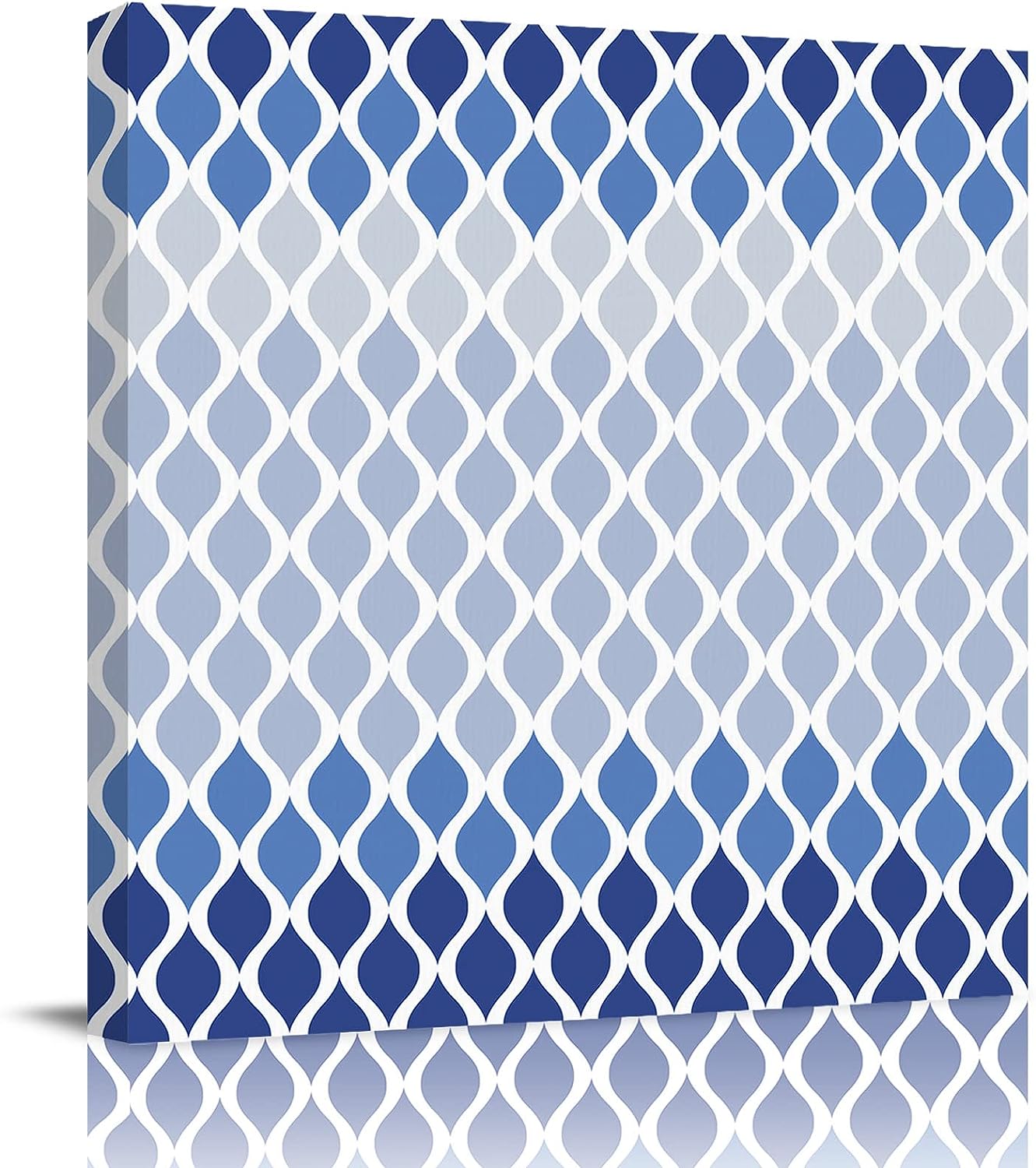 Canvas Wall Art for Living Room Moroccan Texture Wave Geometry Blue Gradient Canvas Prints Picture Framed Wall Decor for Holiday Bedroom Bathroom Framhouse Office Home Decoration, 28 inch x28 inch  28 x 28 in