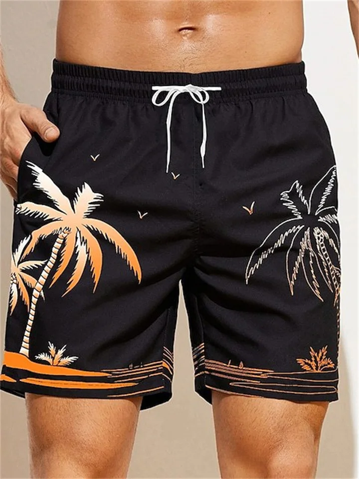 Men's Board Shorts Swim Shorts Swim Trunks Summer Shorts Beach Shorts Drawstring with Mesh Lining Elastic Waist Graphic Coconut Tree Breathable Quick Dry Short Casual Daily Holiday Boho Hawaiian-Cosfine