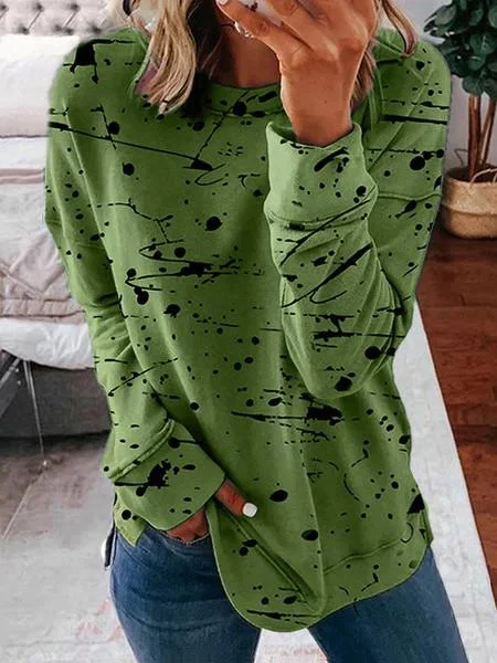 Women plus size clothing Green - Women Long Sleeve Scoop Neck Polka Dot Graphic Top-Nordswear