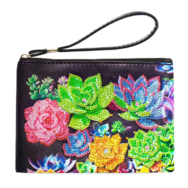 DIY Diamond Wristlet Handbag Diamond Art Clutch Bag with Wrist Straps Kit(BlackSucculent)