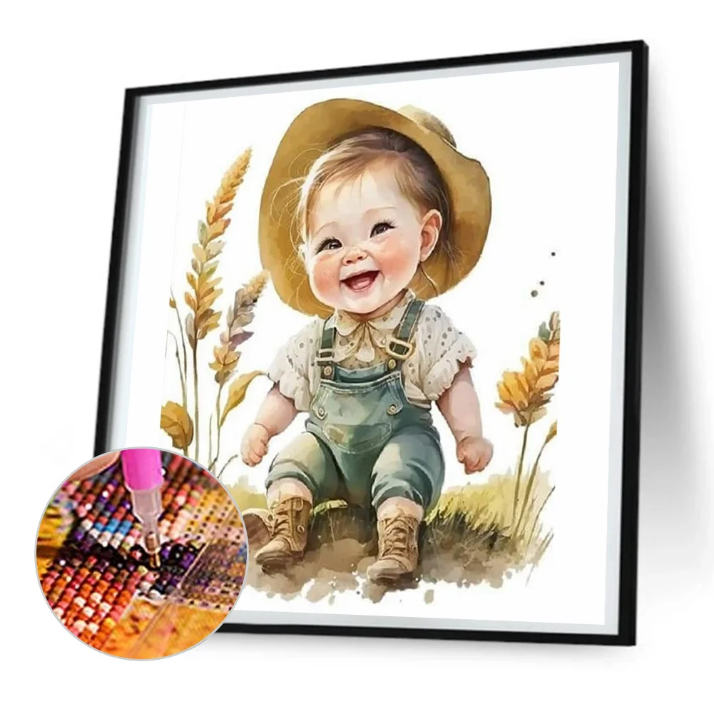 Diamond Painting - Full Round Drill - Farm Cowboy Kids(Canvas|30*30cm)