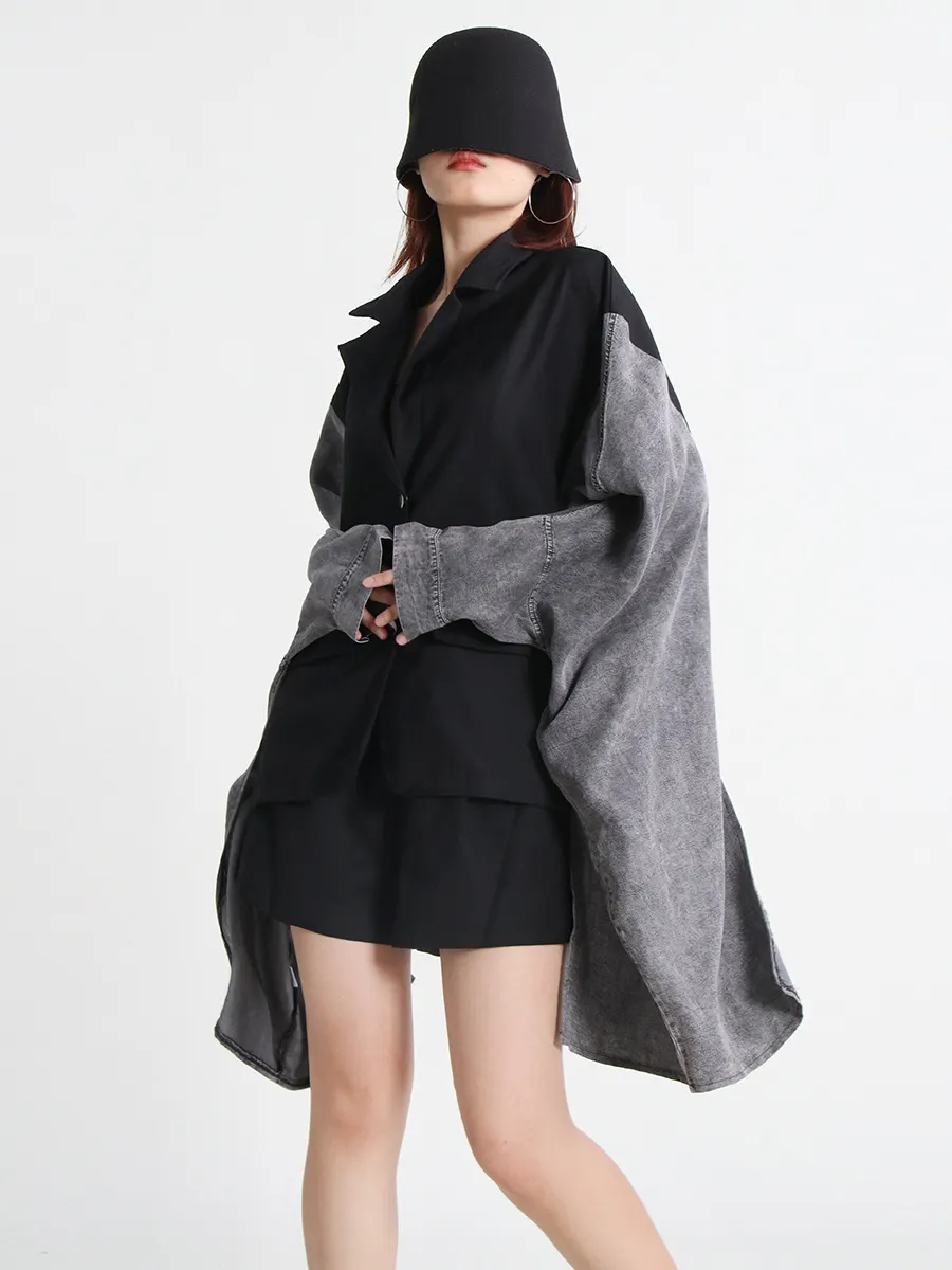 Uveng Uveng Large Size Loose Casual Coat Female Spring 2024 New Fashion V-Neck Long Sleeve Cardigan Irregular Windbreaker