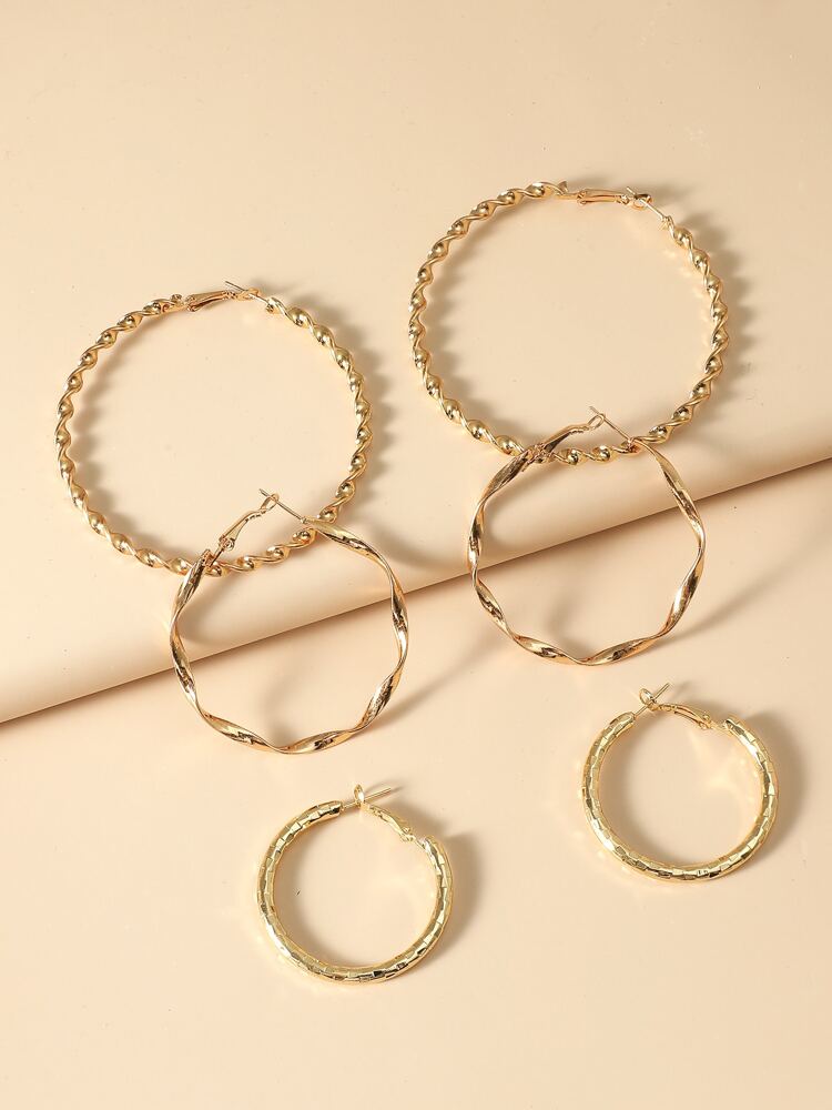 3pairs Twist Hoop Earrings Set