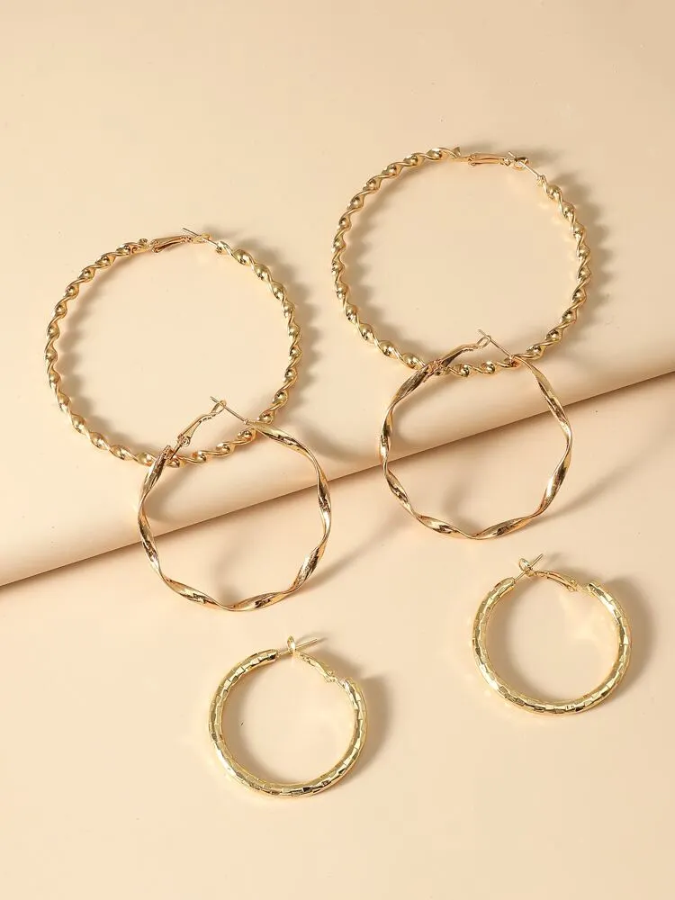 3pairs Twist Hoop Earrings Set