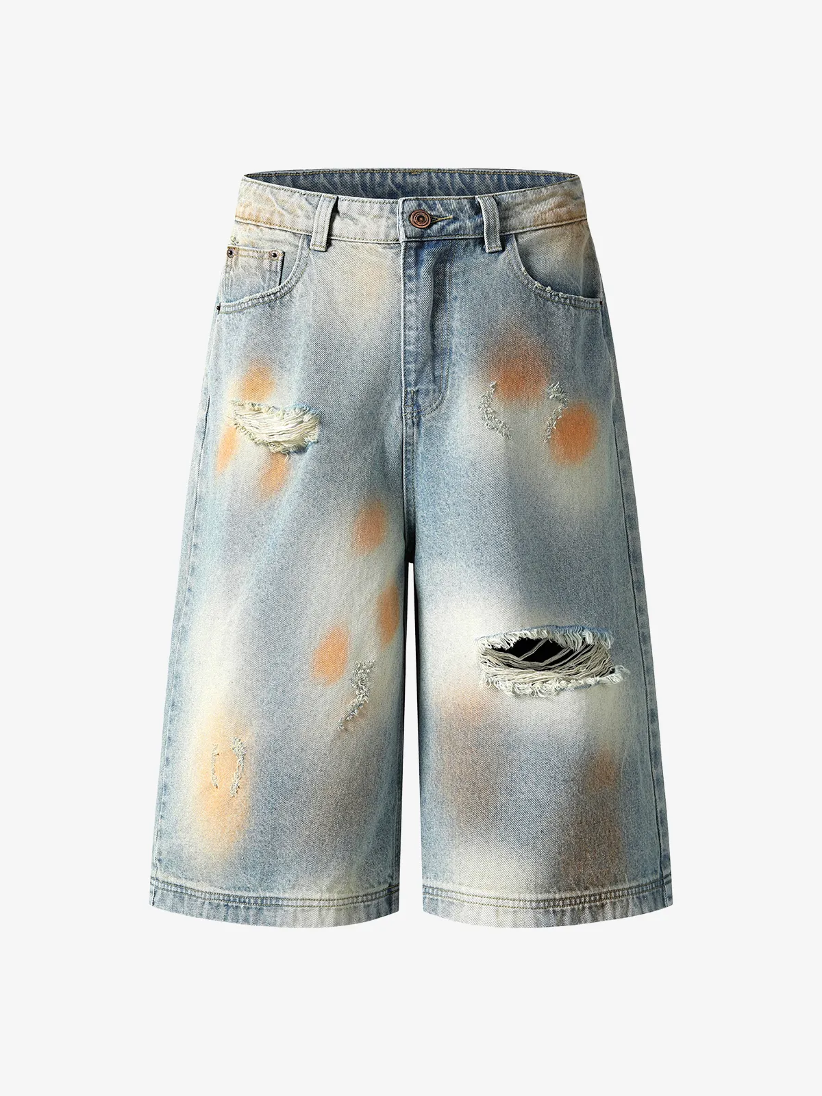 Blue Act Chic Rust Effect Distressed Washed Longline Jorts Front