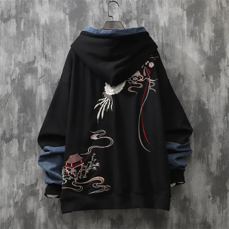 Embroidered Pattern Patchwork Sweatshirt Techwear Shop
