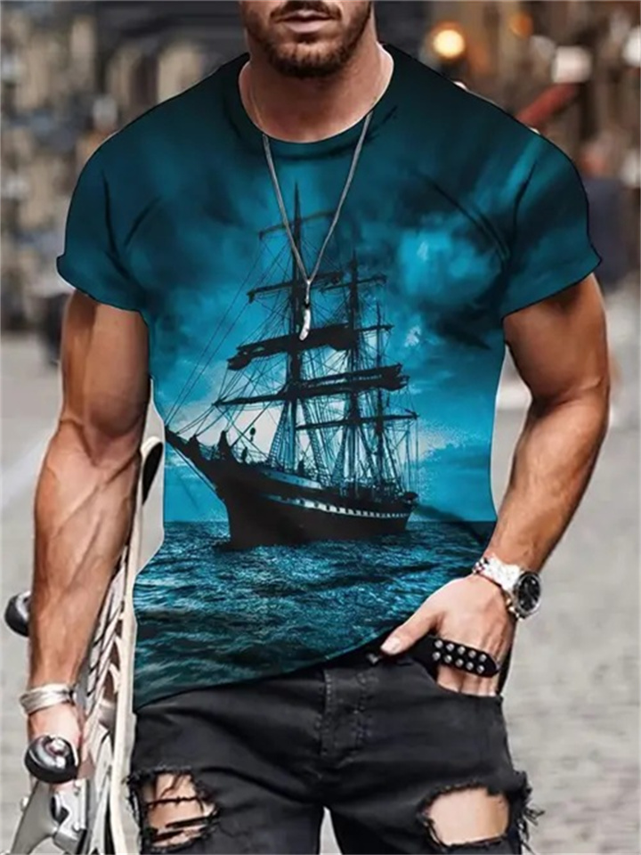 Men's New Fashion Trend Loose Short-sleeved Printed T-shirt