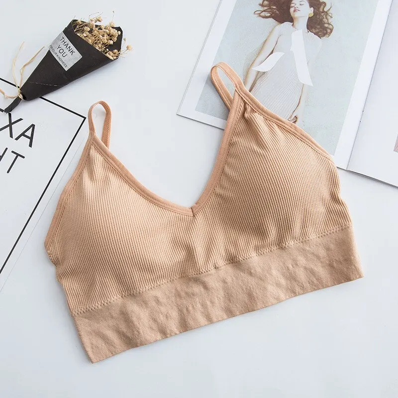 Cotton Bralette Sexy Backless Bra Girls Padded Crop Top Black White Unlined Underwear Wireless Bras For Women Female Lingerie