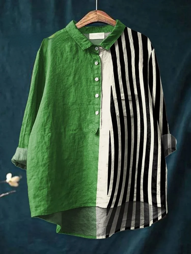 Women's  Abstract Geometric  Art  Print Casual Cotton And Linen Shirt
