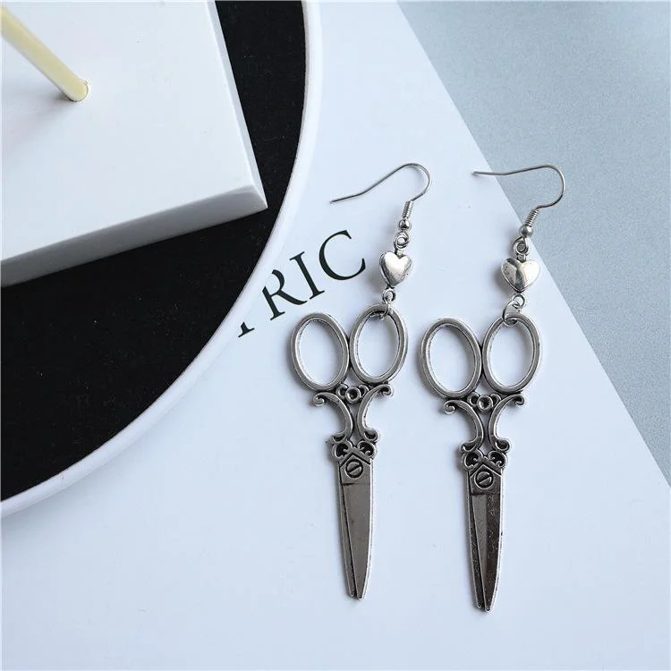 SPOON FORK TRIANGLE RULER STRAIGHT EDGE SCISSORS EARRINGS SET (4 Pairs)