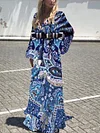 Floral Printed Empire Long Sleeves Maxi Dress