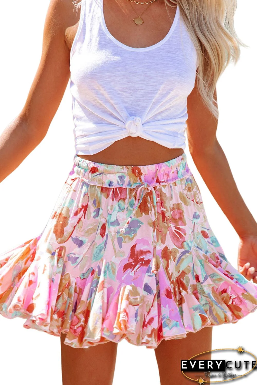 Multicolor Abstract Floral Print Ruffled Mini Skirt