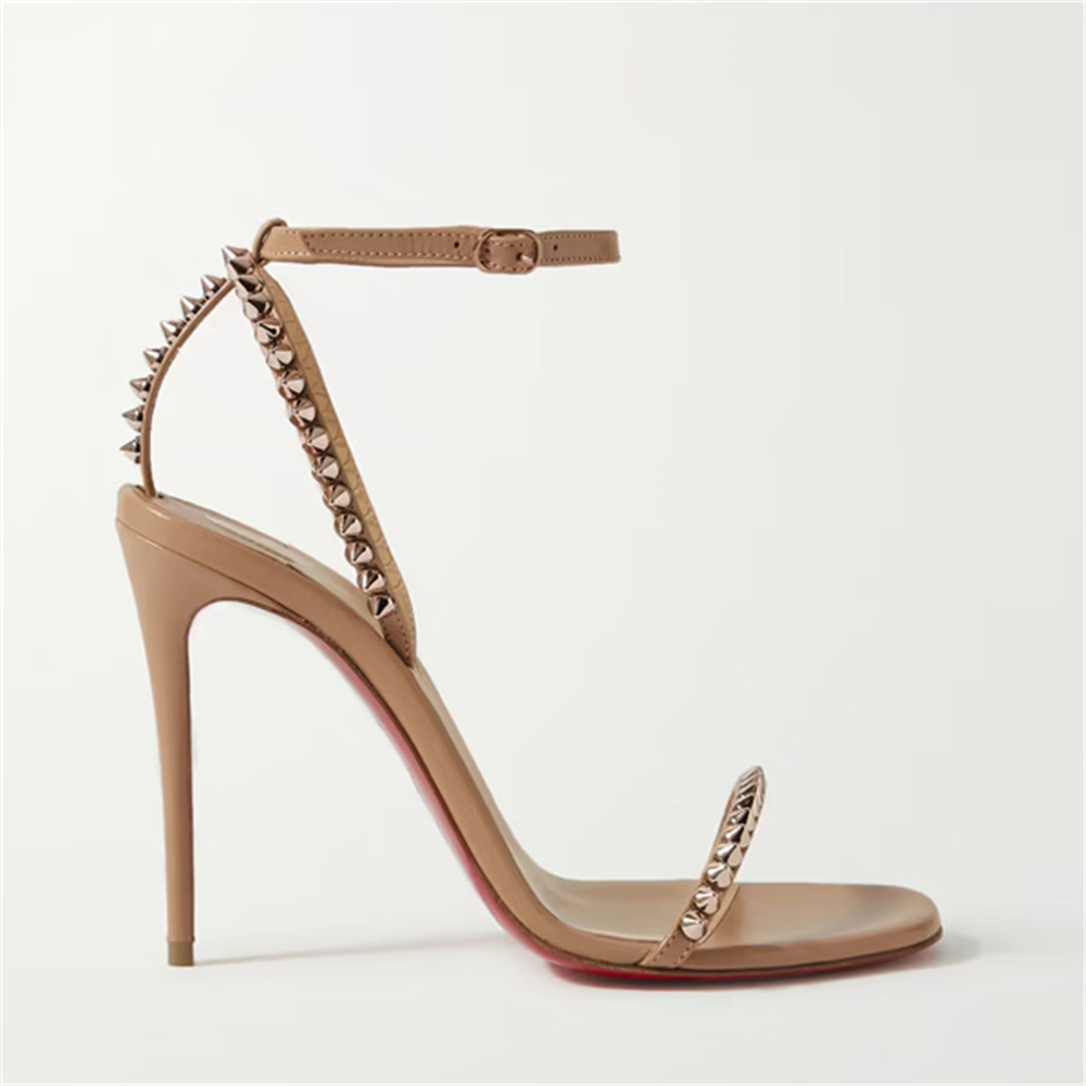 120mm Women's Sandals Stiletto Red Bottom High Heels Open Toe Ankle Strap Rivet Studs Shoes-MERUMOTE