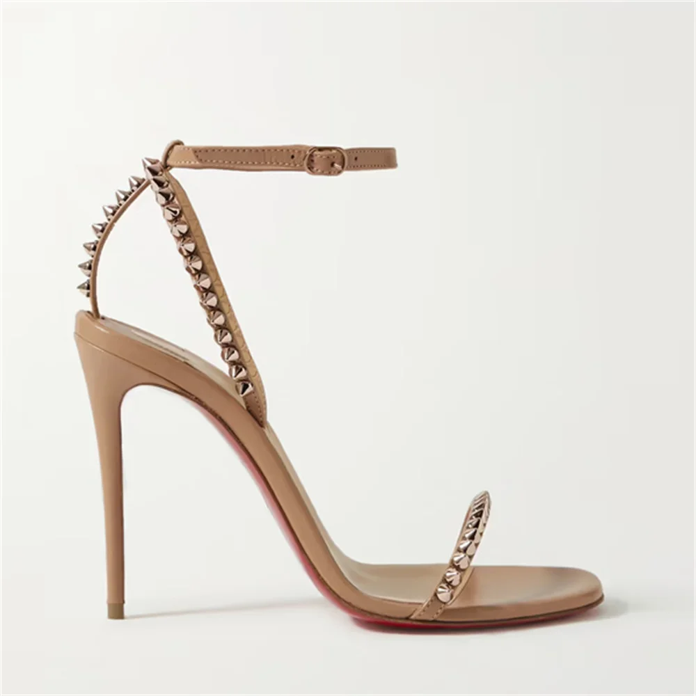 120mm Women's Sandals Stiletto Red Bottom High Heels Open Toe Ankle Strap Rivet Studs Shoes-MERUMOTE