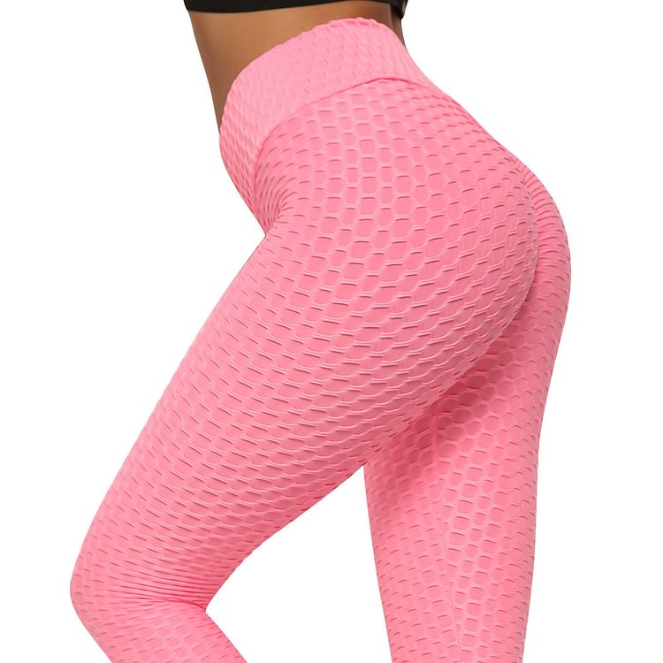 Jacquard Bubble Yoga Pants High Waist Hip Lift Tight Sports Leggings Rose Toy