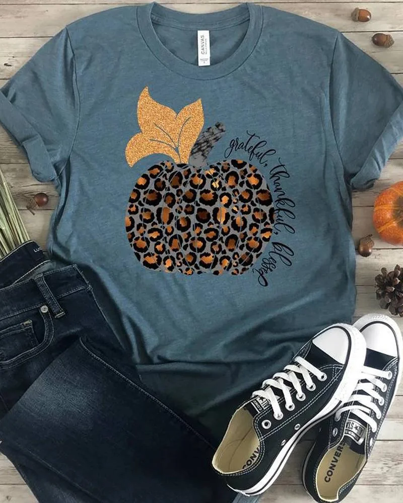 Grateful Thankful  Blessed Leopard Fall  T-Shirt
