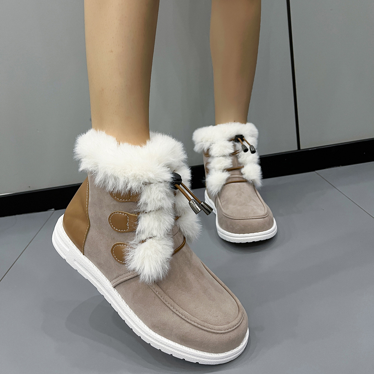 Mature Women Fashion Suede Fleece Snow Boots Winter Warm