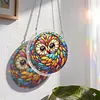 (18.5cm)DIY Acrylic Jigsaw Puzzle Window Hanging with Hanging Chain DIY Stained Glass Decoration Round Window Puzzle Decor for DIY Craft Project(Night Owl)