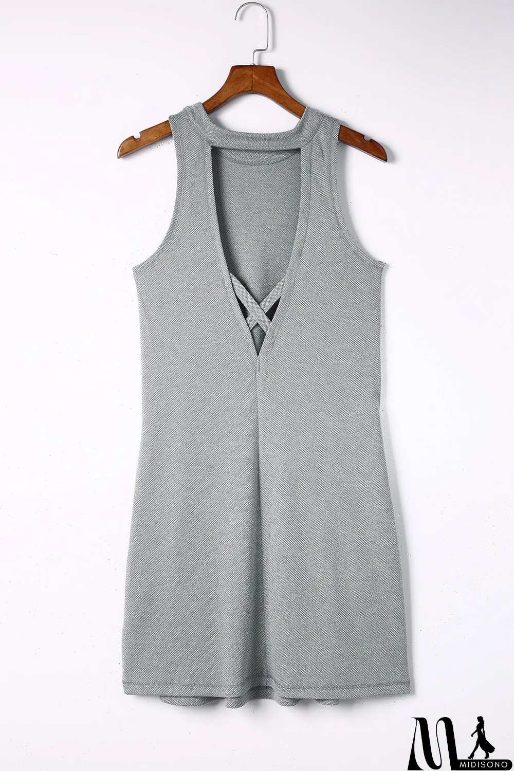 MidiSono - Crisscross Cut-out Back Knit Sleeveless Dress