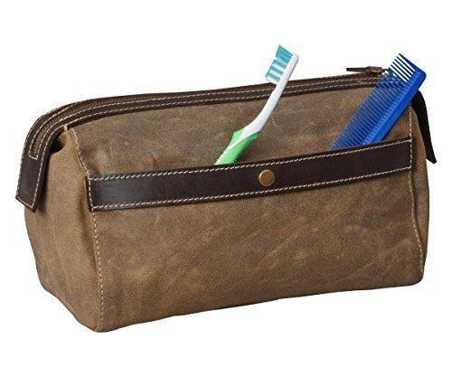 Mens Canvas Leather Toiletry Bag for Men Shaving Kit