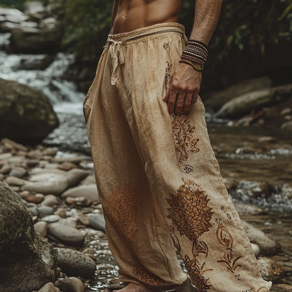 Men's Bohemian Holiday Style Vintage Ethnic Totem Print Simple Casual Pants-inspireuse