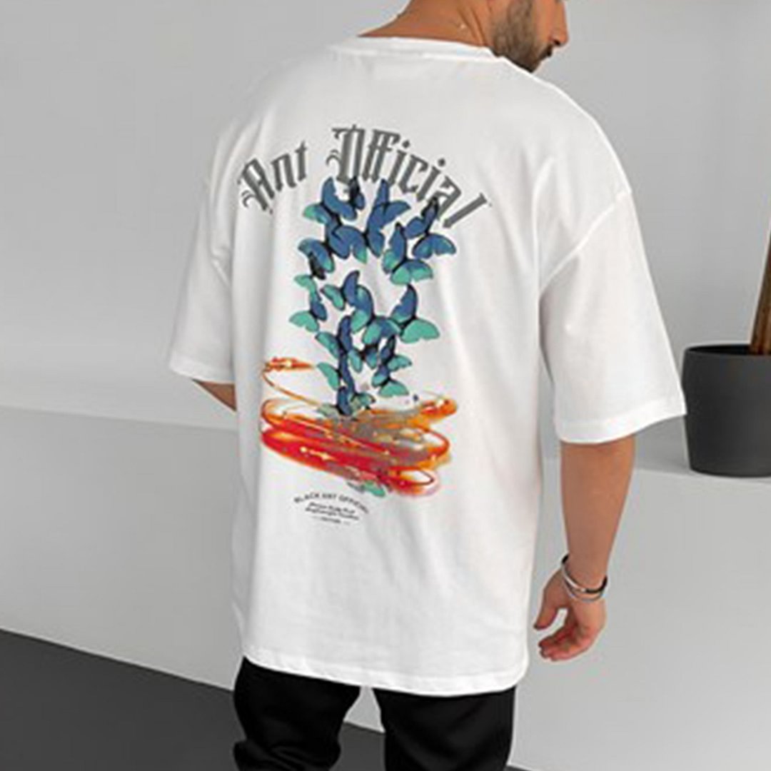 Men's Oversized Butterfly Art Print T-Shirt