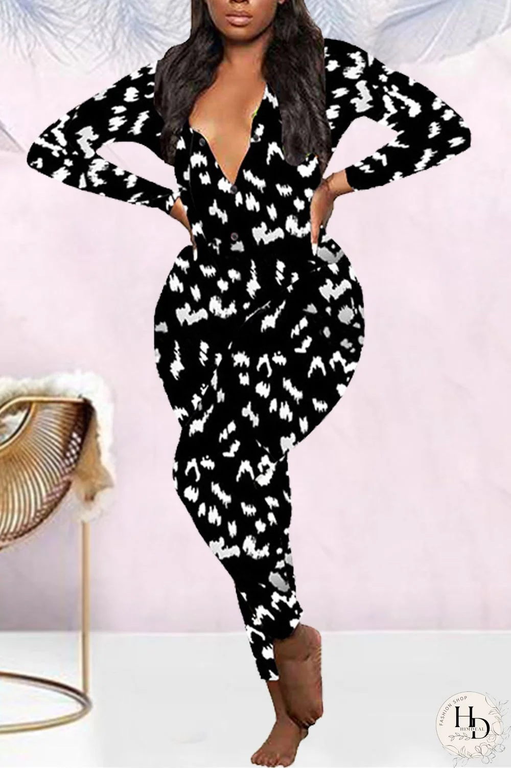 Multicolor Casual Living Print Basic V Neck Regular Jumpsuits